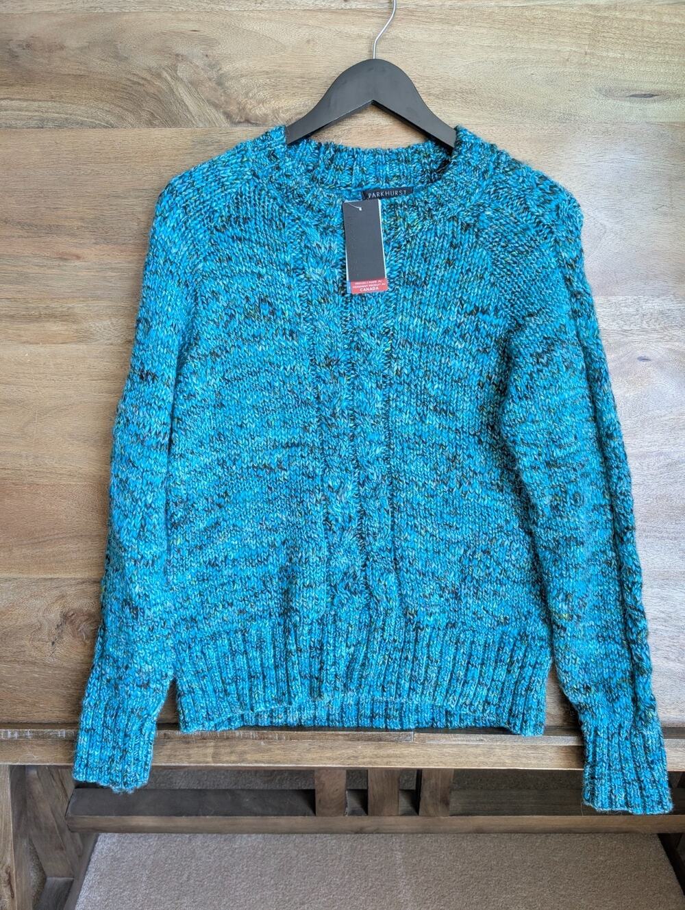 NWT Parkhurst Forever Sweater Womens Medium Teal Heather Wool Blend Crew Neck